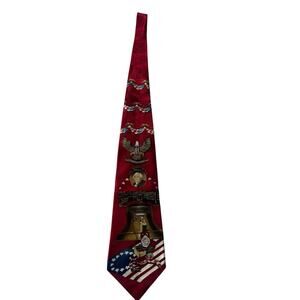 Tabasco Brand Red Patriotic Novelty Tie Liberty Bell Eagle American Flag